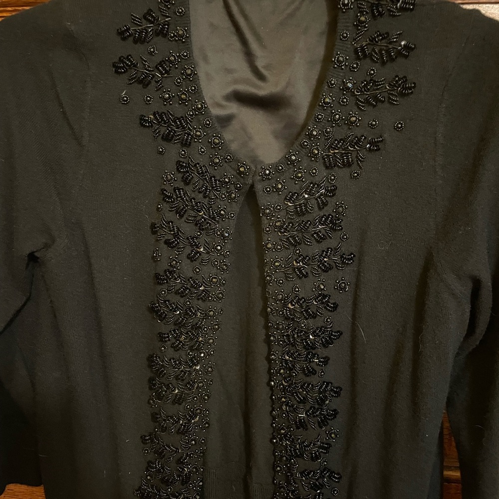 Talbots black beaded short sweater size M - perfect for holidays!